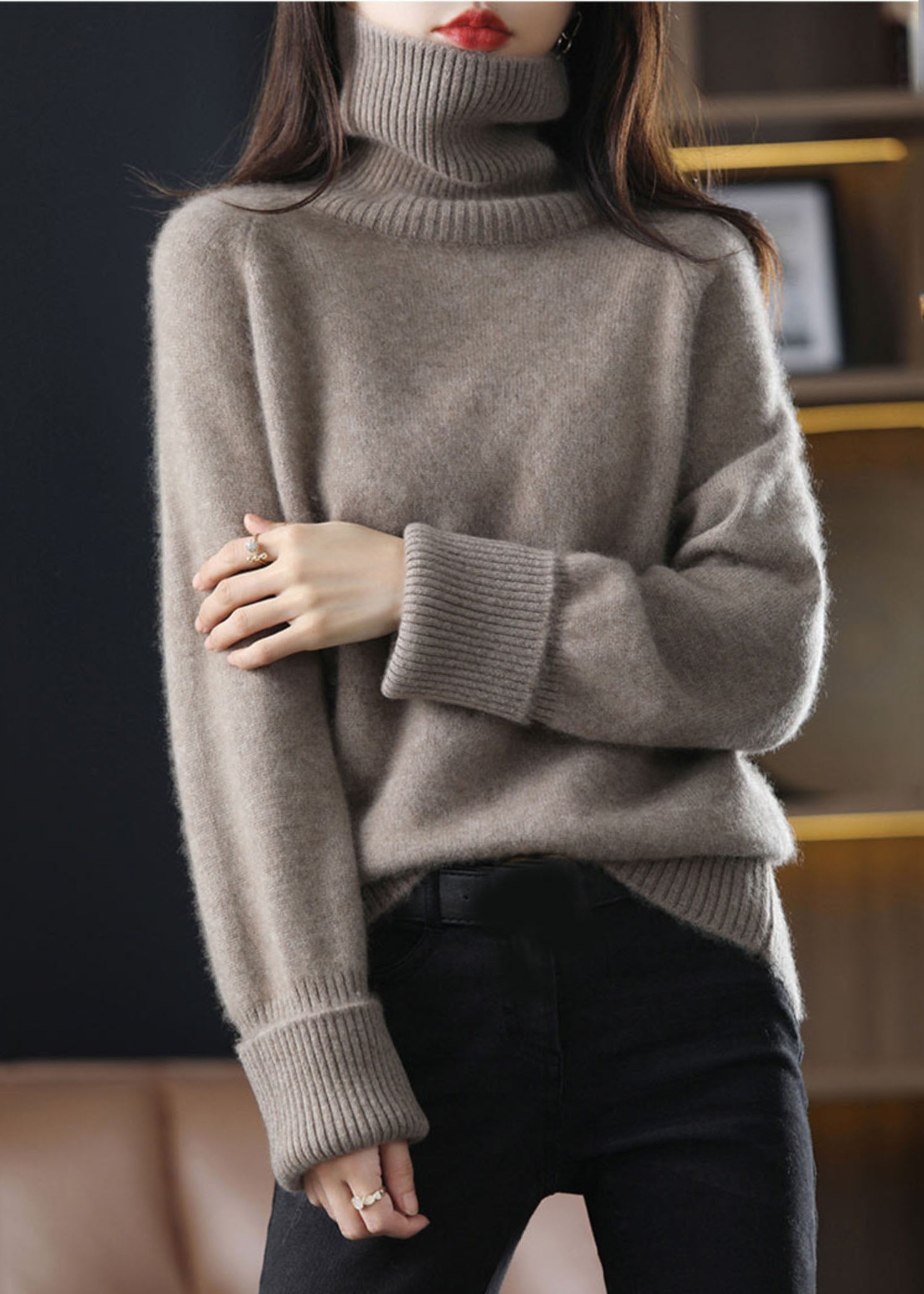 Kvinders Høj Hals Strik Sweater