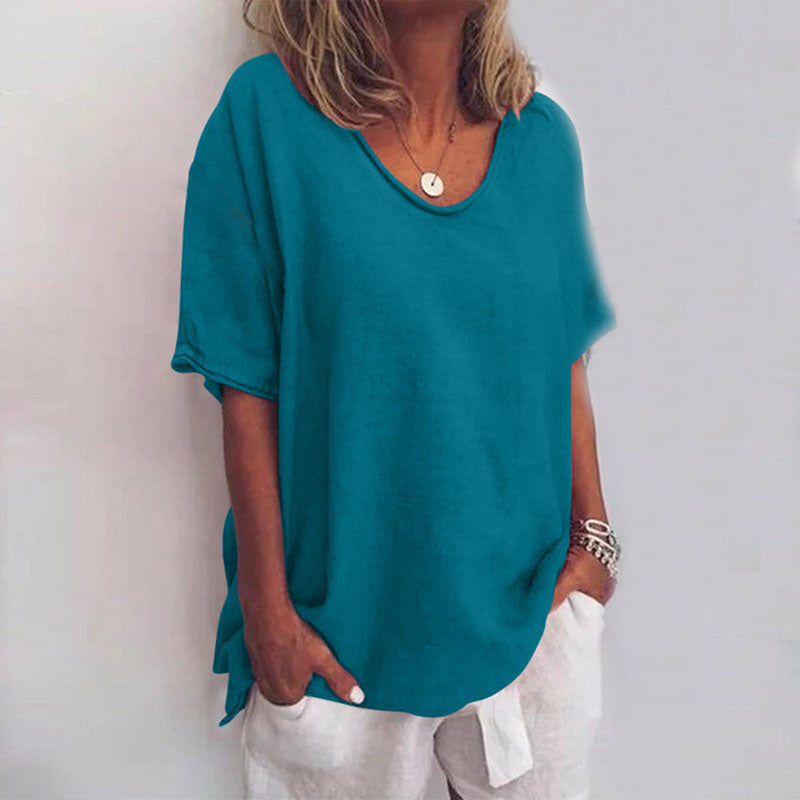 Dame Loose Fit Top Rund Hals Letvægts Stoffe Toppe Damer