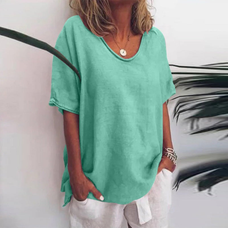 Dame Loose Fit Top Rund Hals Letvægts Stoffe Toppe Damer