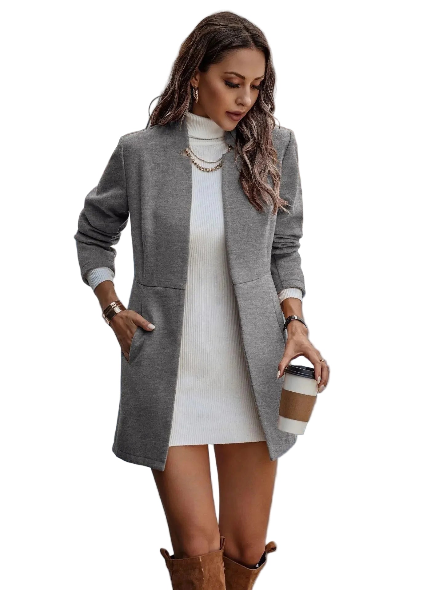 Kvinders Midi Blazer Åben Front