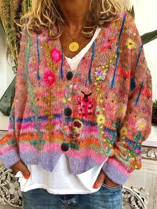 Kvinder Oversized Strik Cardigan Chunky Med Dristigt Mønster