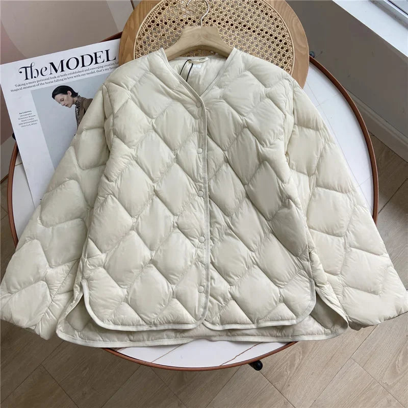 Dame Puffer Jakke Kraveløs Casual Løs Design