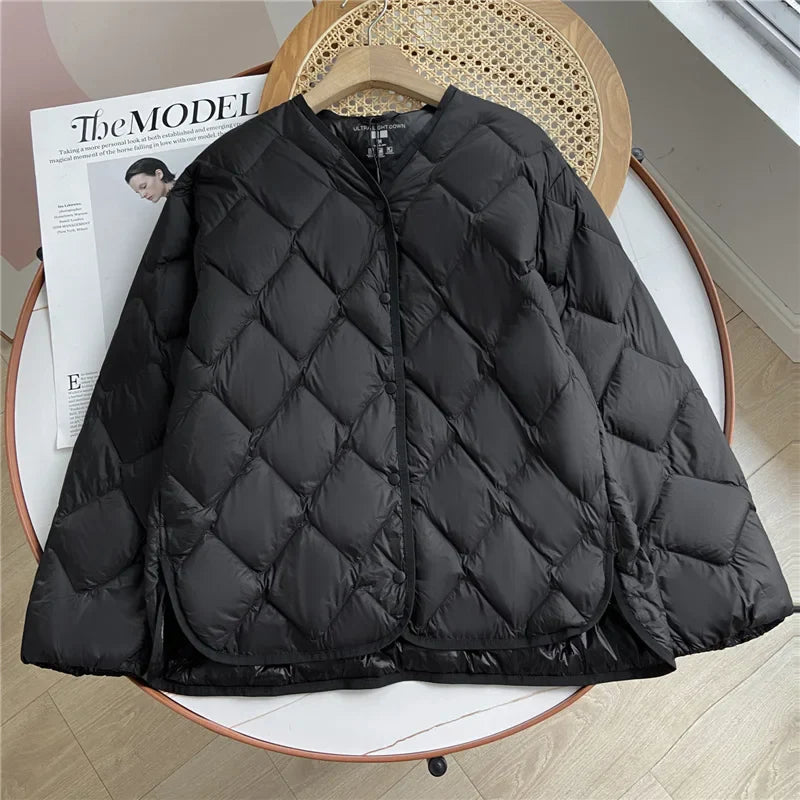 Dame Puffer Jakke Kraveløs Casual Løs Design