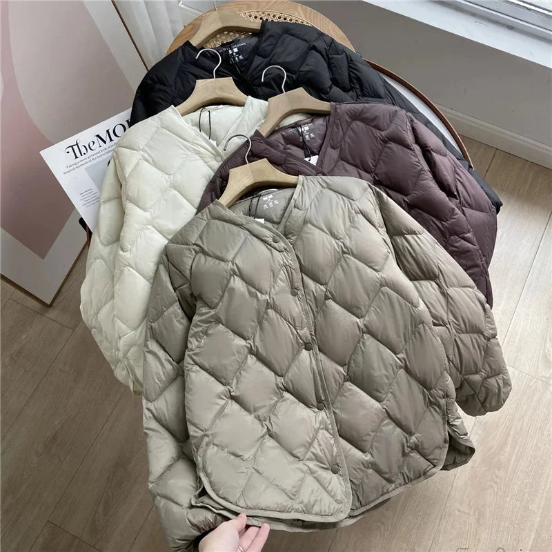 Dame Puffer Jakke Kraveløs Casual Løs Design