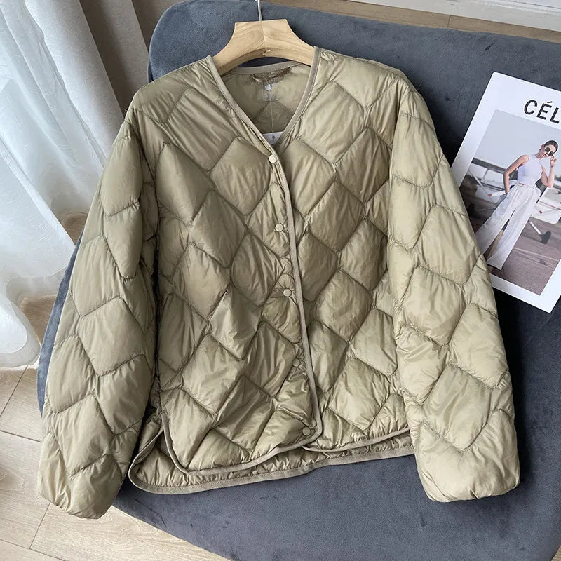 Dame Puffer Jakke Kraveløs Casual Løs Design