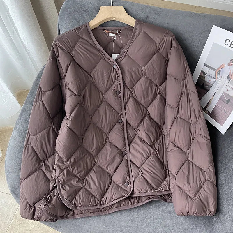 Dame Puffer Jakke Kraveløs Casual Løs Design