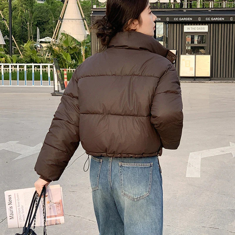 Dame Puffer Jakke Med Ståkrave Cropped Stil