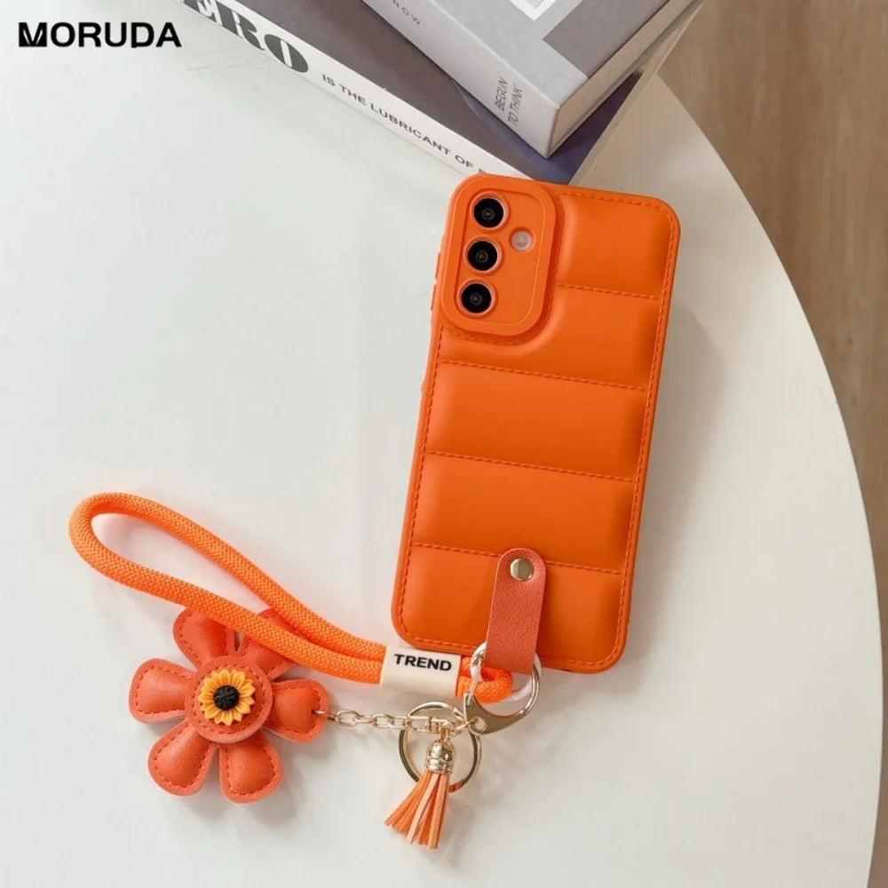 Dame Smartphone Note 20, S21, S22, S23, S24, S25, A15, A15, A34, A35, A54 Ultra, Håndledsrem Taske med Solsikke-Design