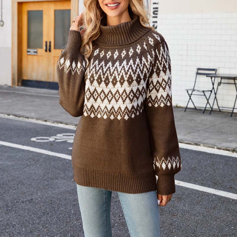 kvinder Strikket Sweater med Høj Krave