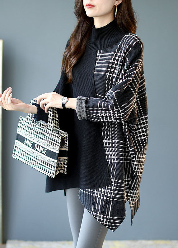 kvinder Striktrøje Asymmetrisk Patchwork Plaid Design