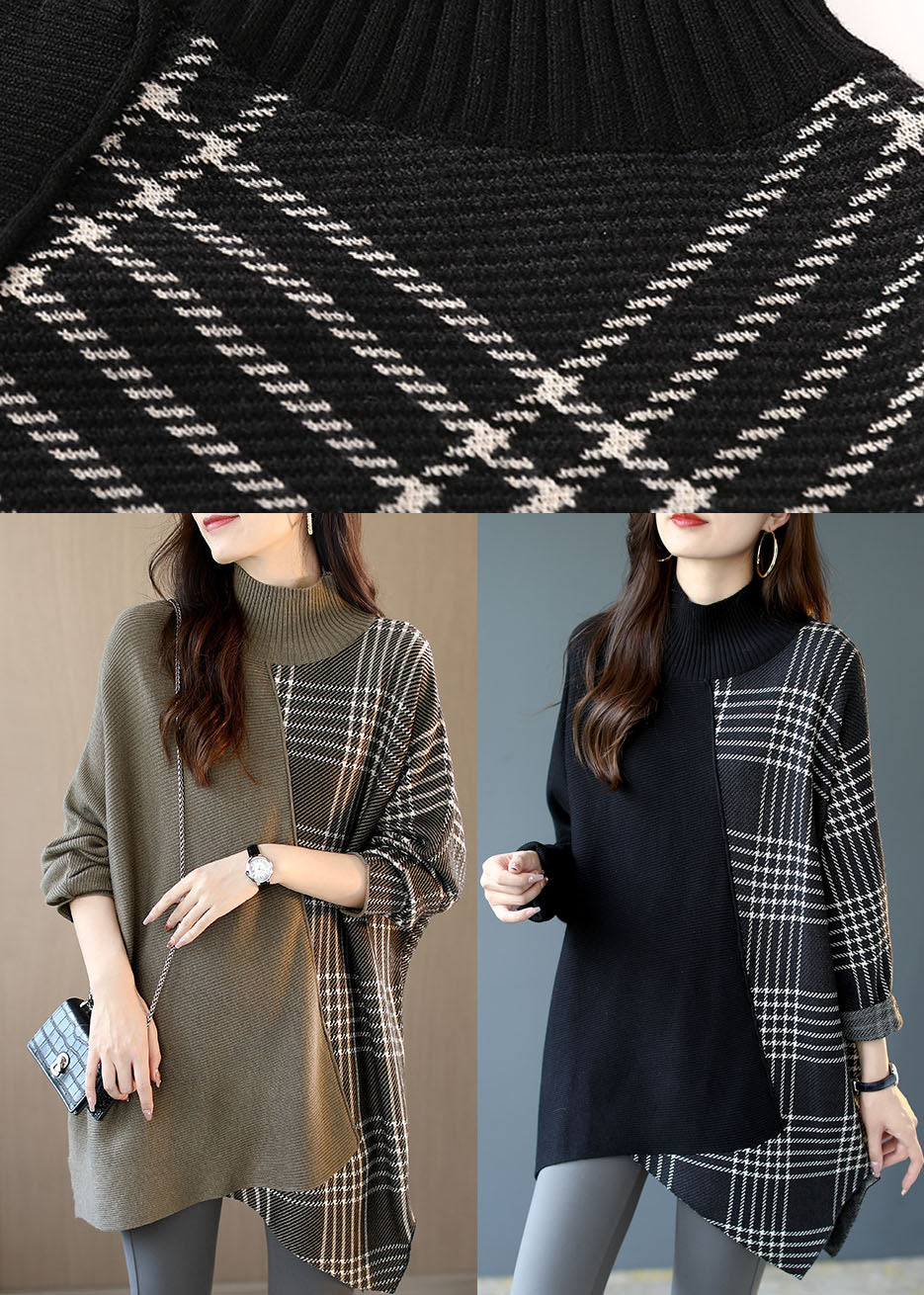 kvinder Striktrøje Asymmetrisk Patchwork Plaid Design