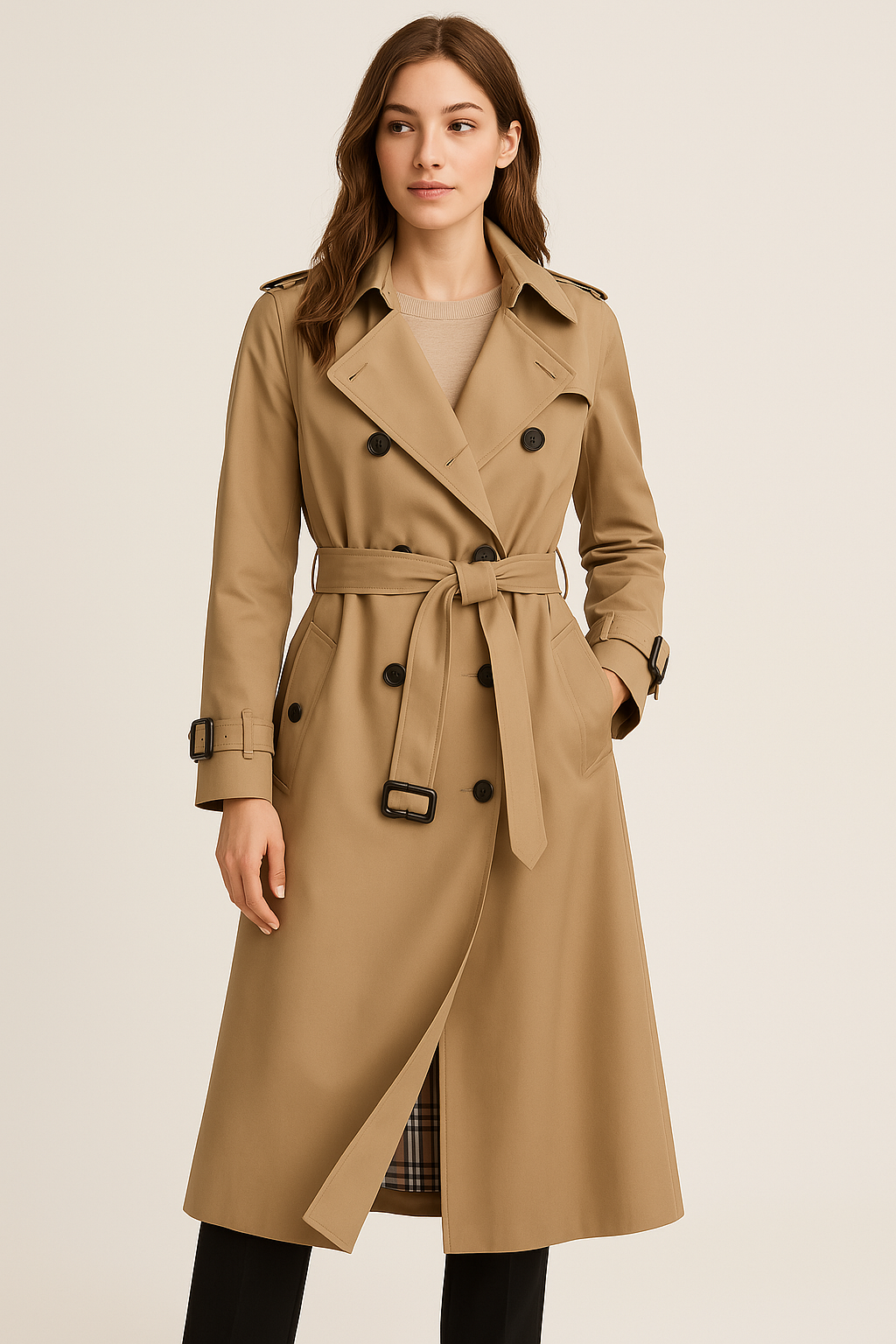Dame Trenchcoat med Dobbelt Knapdesign