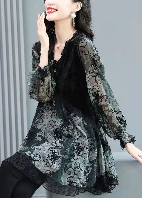 Kvinders V-hals Chiffon Top med Lange Ærmer