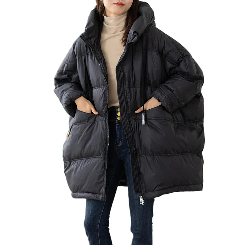 Dame Vinterjakke Oversize Puffer Med Hætte