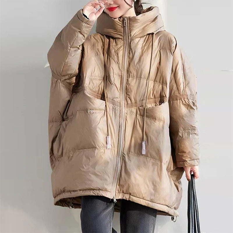 Dame Vinterjakke Oversize Puffer Med Hætte