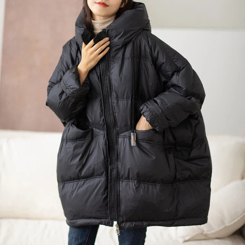 Dame Vinterjakke Oversize Puffer Med Hætte