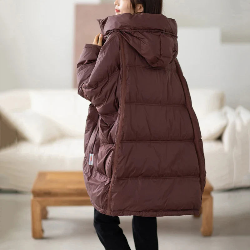 Dame Vinterjakke Oversize Puffer Med Hætte