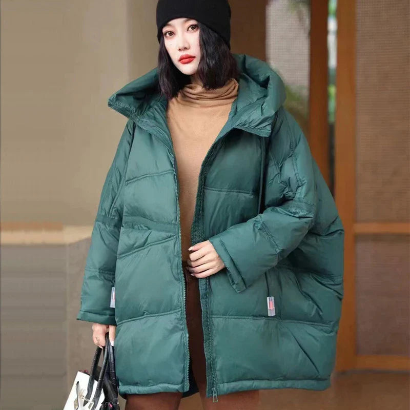 Dame Vinterjakke Oversize Puffer Med Hætte