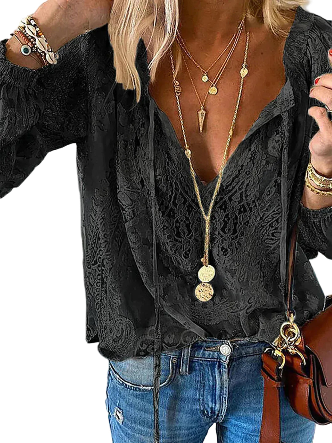 Damebluse med Blonder Trendy Design