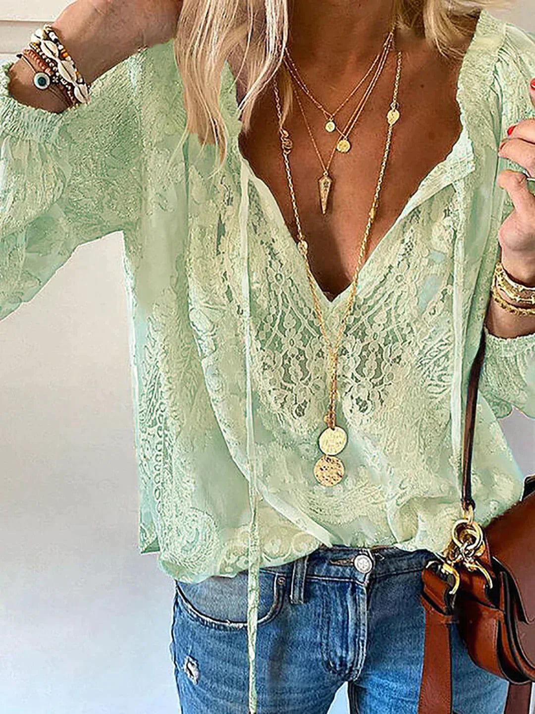 Damebluse med Blonder Trendy Design
