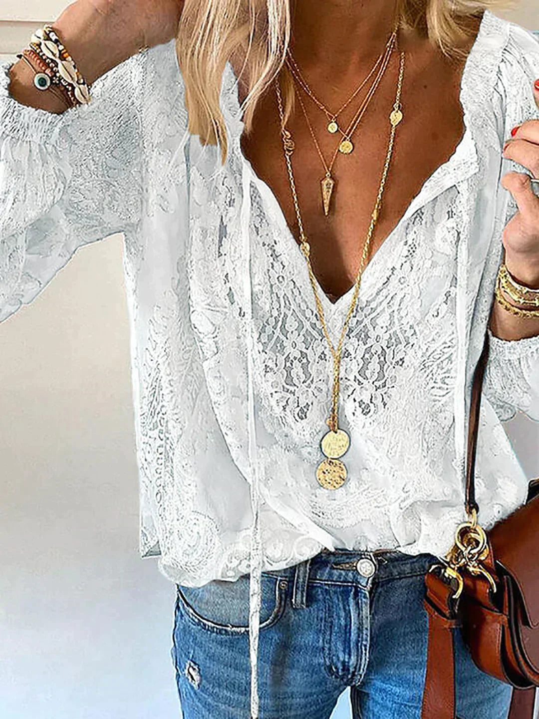 Damebluse med Blonder Trendy Design