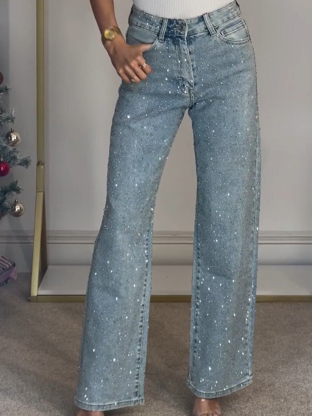 Kvinders jeans med Høj Talje og Glitrende Detaljer