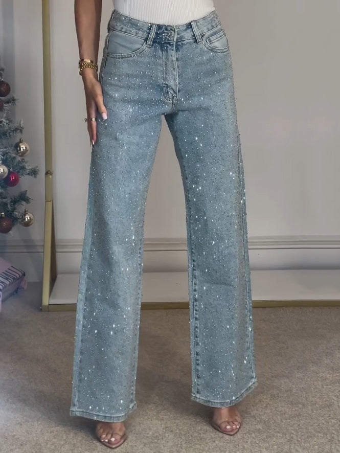 Kvinders jeans med Høj Talje og Glitrende Detaljer