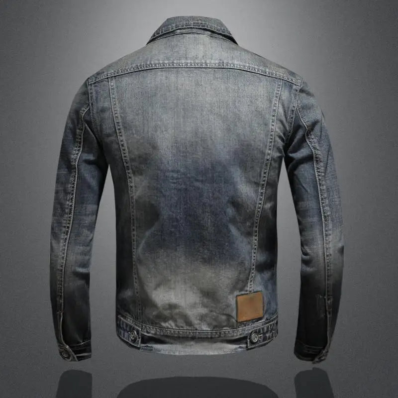 Herre Denimjakke Slim Fit med Lynlås og Ståkrave