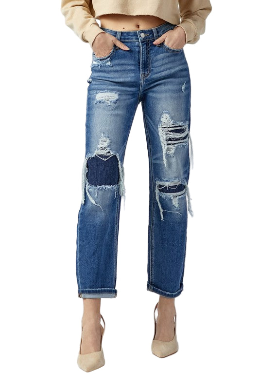 Kvinders Høj Talje Straight Jeans Mørk