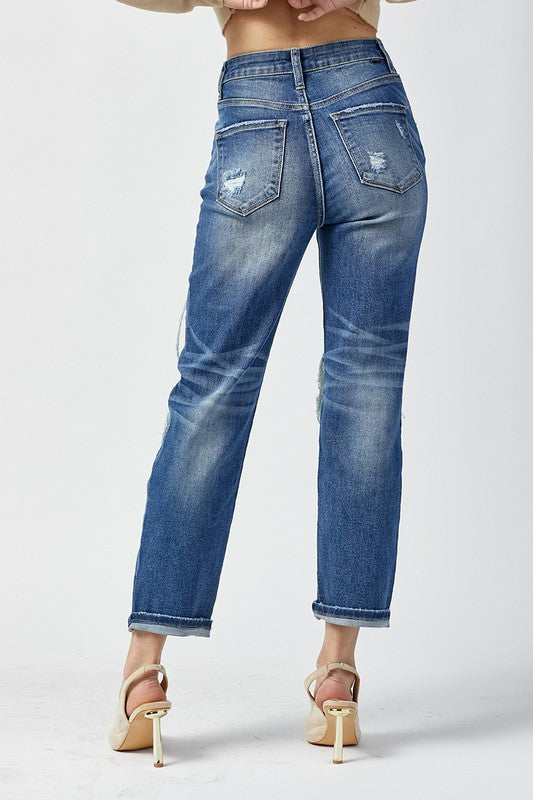 Kvinders Høj Talje Straight Jeans Mørk
