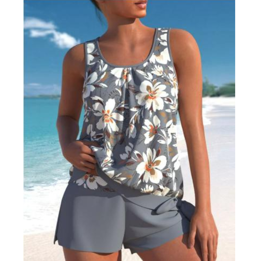 Kvinders Tankini Sæt med Blomsterprint og To Farver