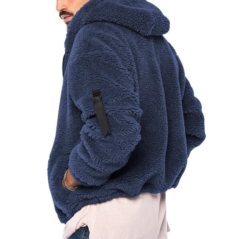 Lucio Herre Teddy Jakke – Varm Fleece med Hætte, Lynlås Lukning & Sikker Lommer