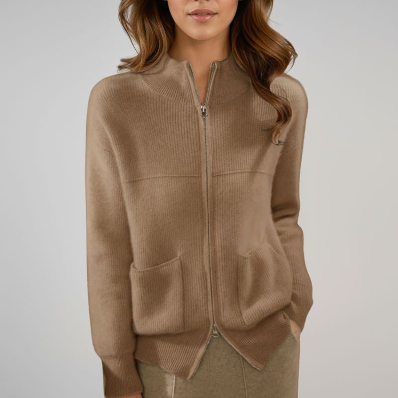 Milar Kvinders Merino Uld Vest – Lige Lynlås Cardigan med Patches Lommer
