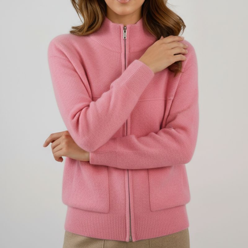 Milar Kvinders Merino Uld Vest – Lige Lynlås Cardigan med Patches Lommer
