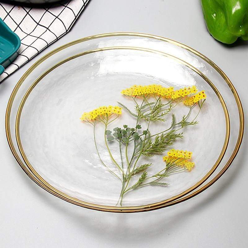 Dekorativ Glasplade med Blomsterdesign og Guldkant