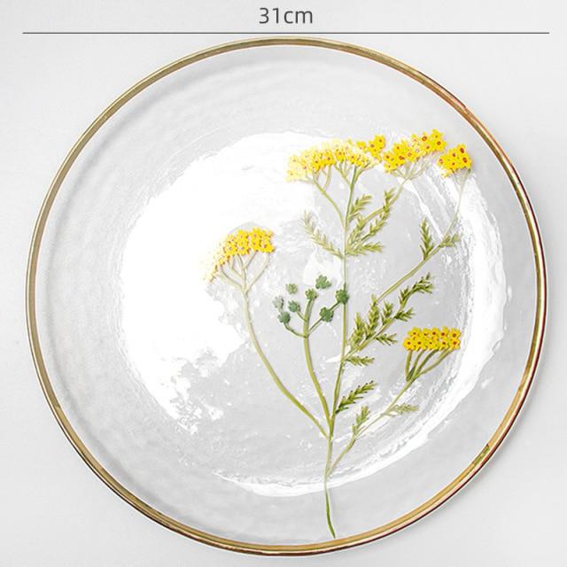 Dekorativ Glasplade med Blomsterdesign og Guldkant