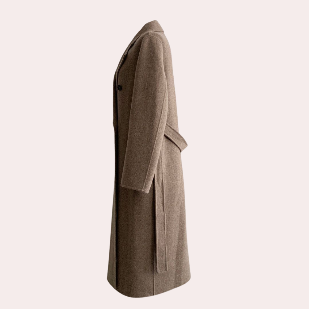 Amelia Kvinders Vinter Lang Frakke – Elegant Dobbeltknappet med Varm For
