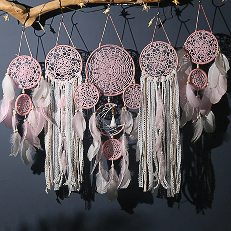 Drømmefanger Sæt med Måne Tema til Indretning - Håndlavet Boho Design