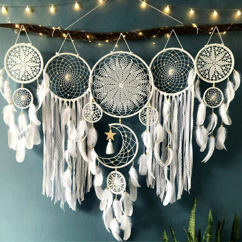 Drømmefanger Sæt med Måne Tema til Indretning - Håndlavet Boho Design