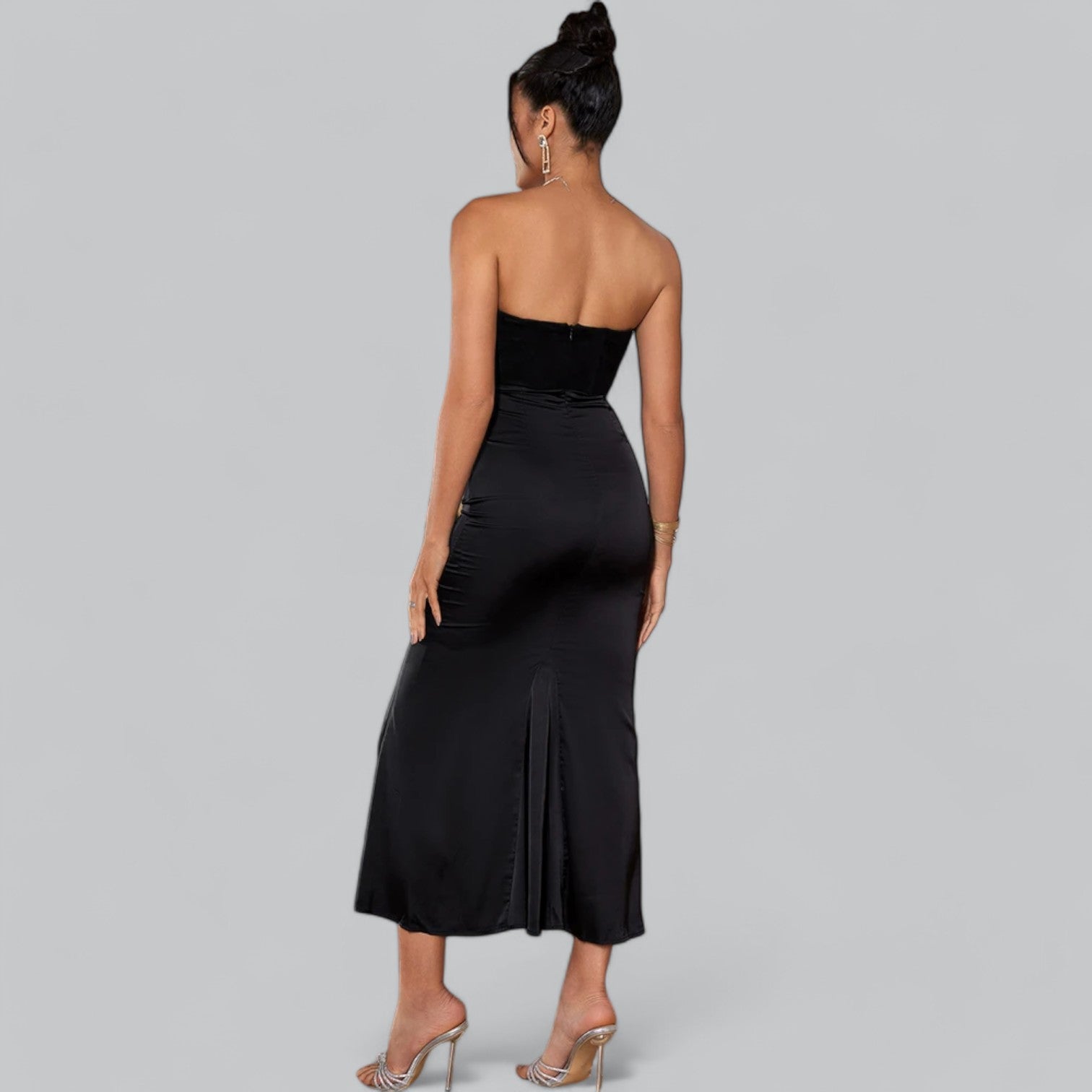 Elegant Off-Shoulder Korse Velour Maxi Kjole