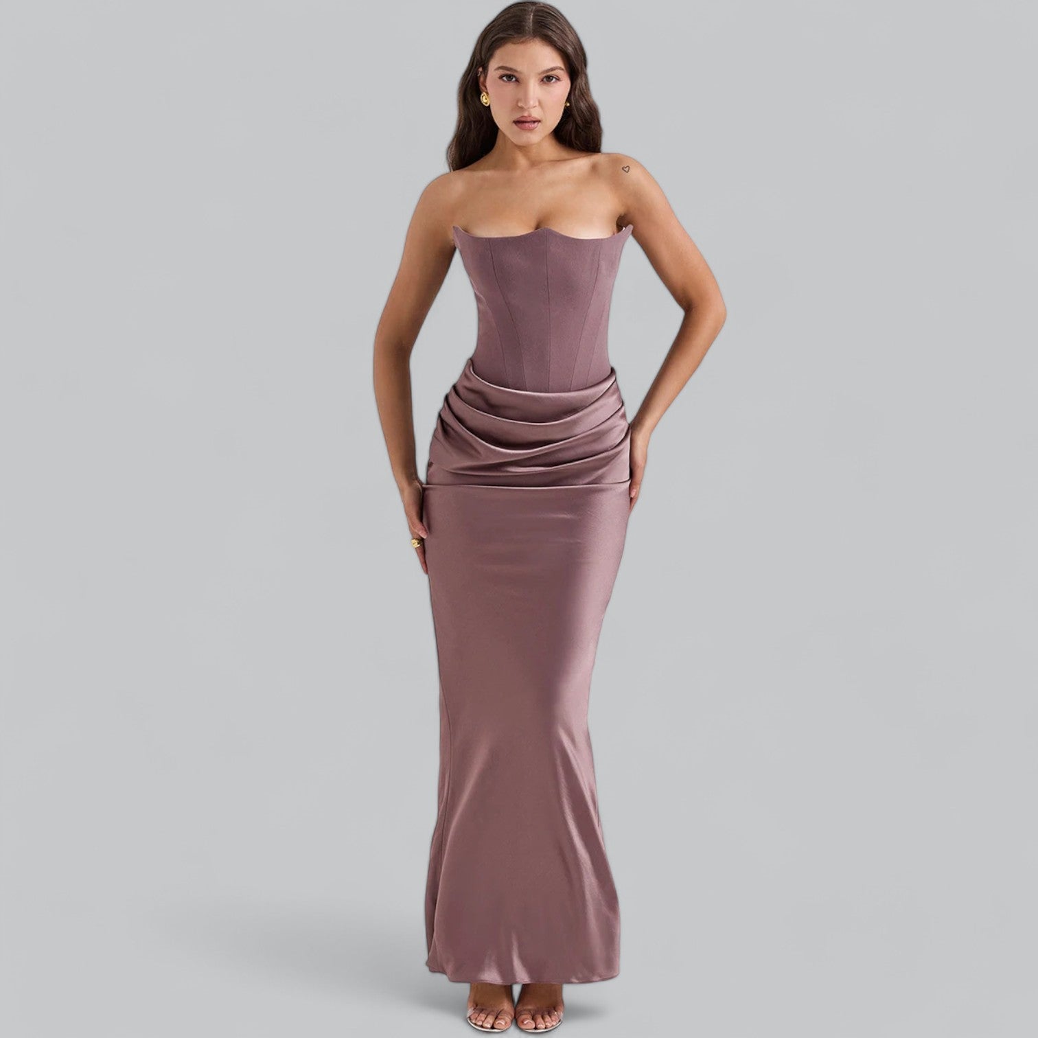 Elegant Off-Shoulder Korse Velour Maxi Kjole