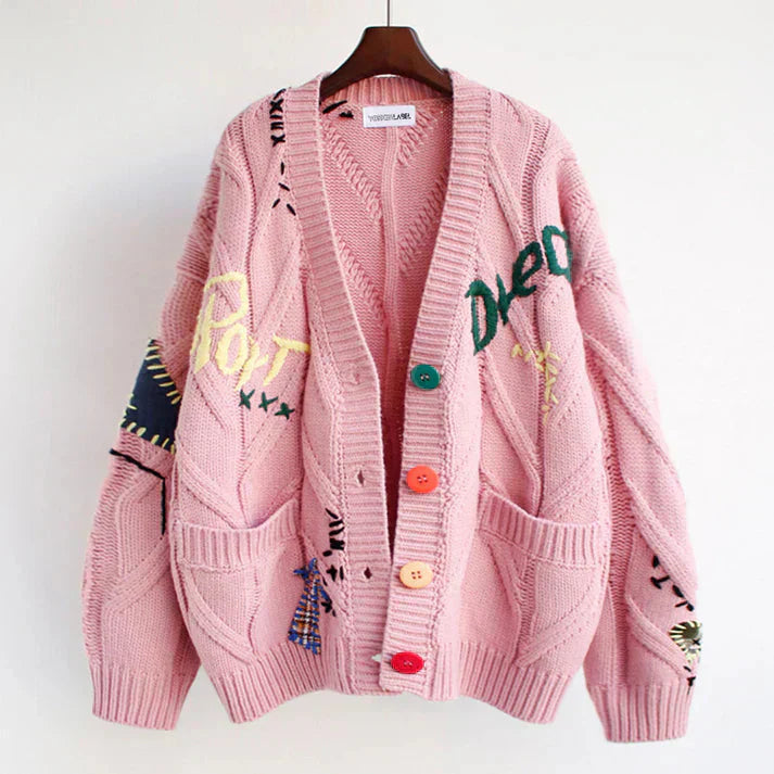 Ella Patchwork Vest Kvinder – Trendy Strikket Cardigan med Farverige & Komfortable Detaljer