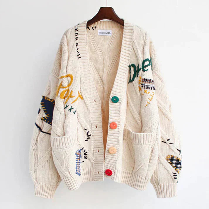 Ella Patchwork Vest Kvinder – Trendy Strikket Cardigan med Farverige & Komfortable Detaljer