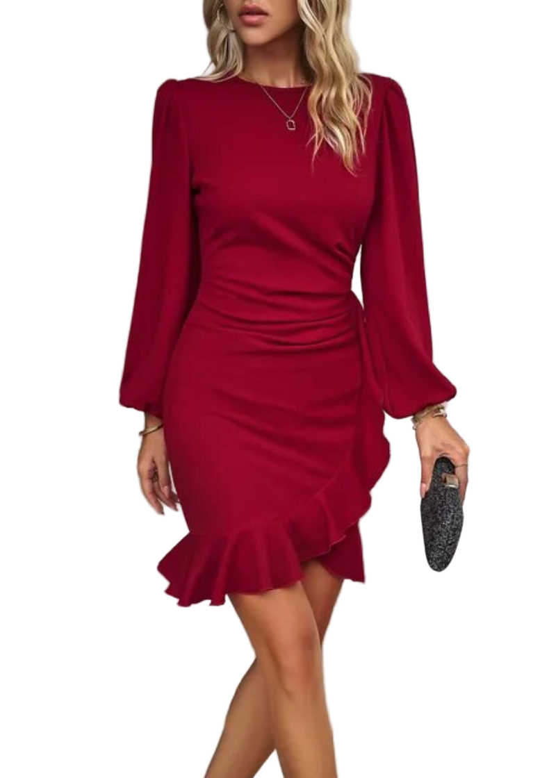 Festkjoler  Kvinder Bodycon Kjole med Flæser til Fester og Aftenarrangementer