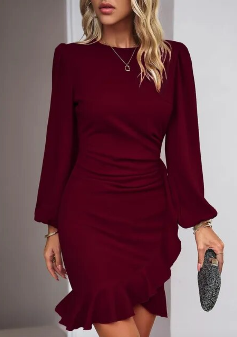 Festkjoler  Kvinder Bodycon Kjole med Flæser til Fester og Aftenarrangementer