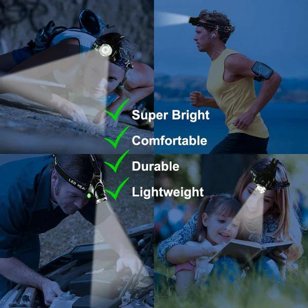 Genopladelig LED-forlygte Taktisk med Zoom