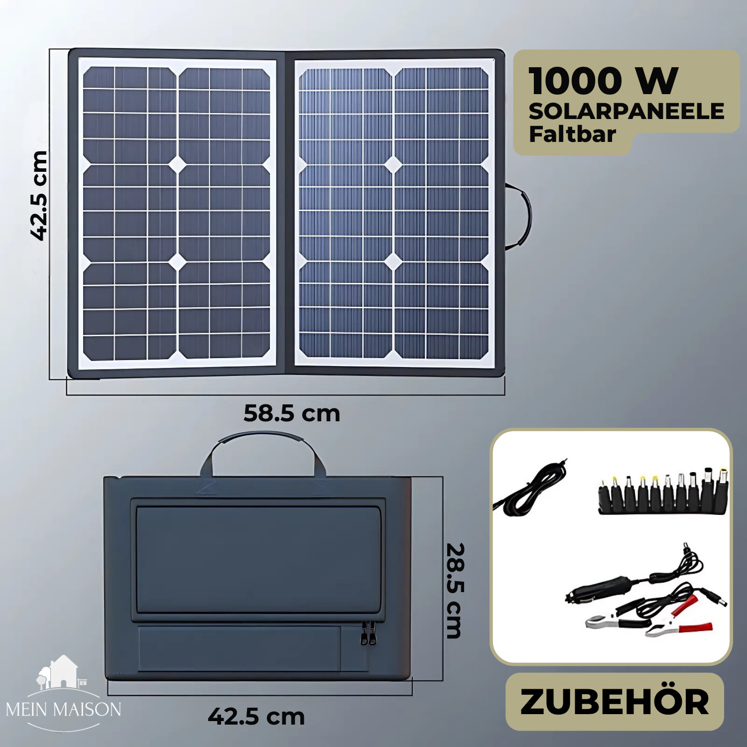 SolaraX 1000W Sammenklappeligt Solpanel-Kit | Fuld pakke med MPPT & USB/Type-C | Til Camping, Bil, Båd & Campingvogn