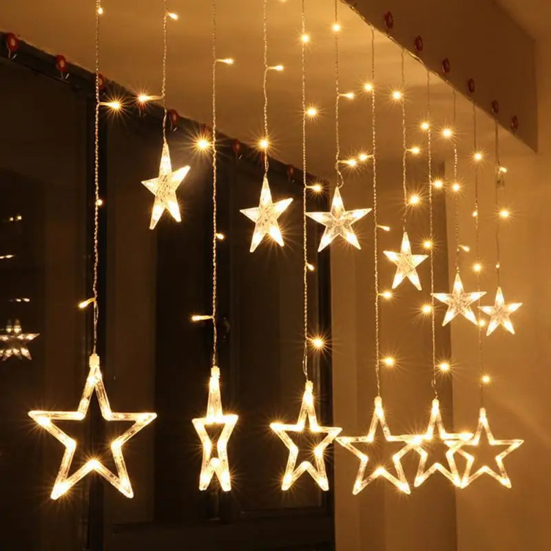 LED Julbelysning Gardin med Stjärnor – Varm Vit Ljus