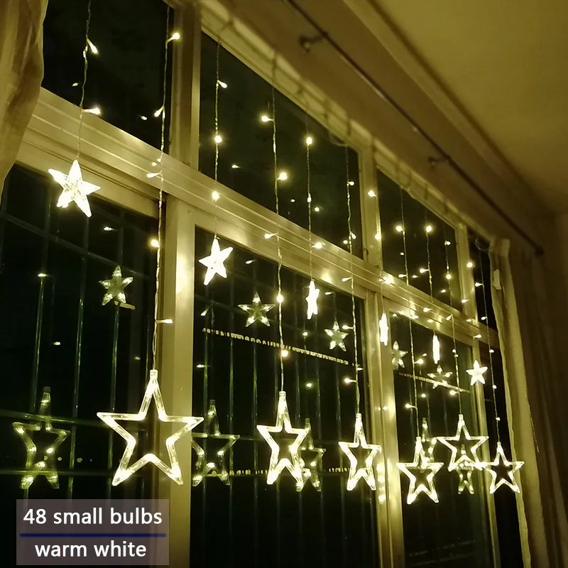LED Julbelysning Gardin med Stjärnor – Varm Vit Ljus