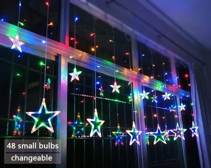 LED Julbelysning Gardin med Stjärnor – Varm Vit Ljus